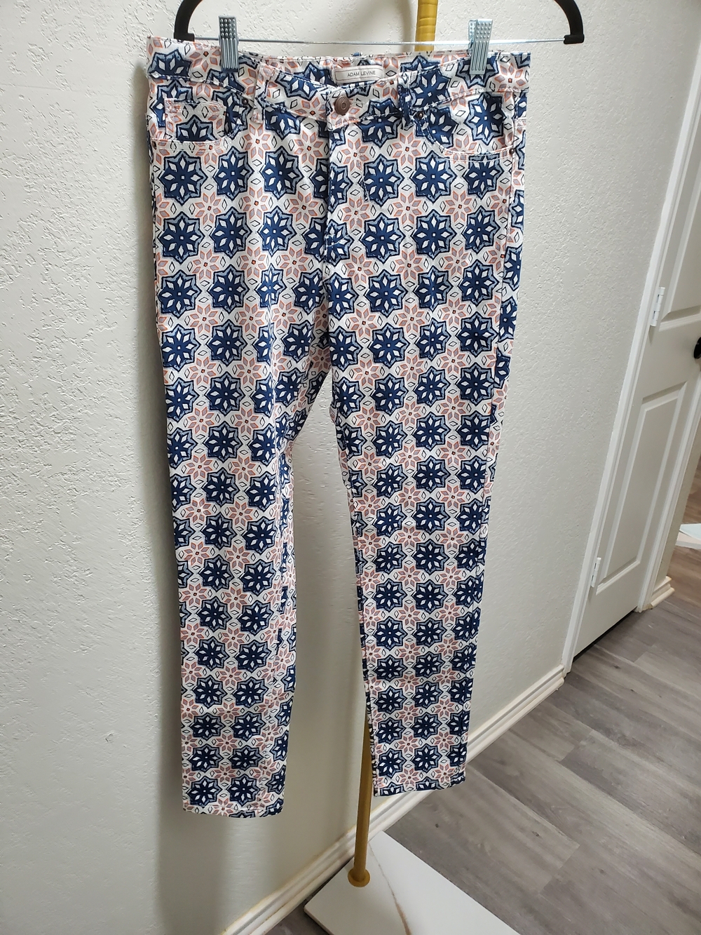 Adam Levine Collection Navy and Light Pink Geometric Skinny Jeans